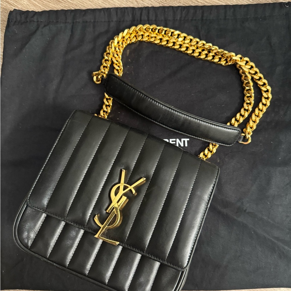 Saint Laurent Black and Gold Quilted Shoulder Bag